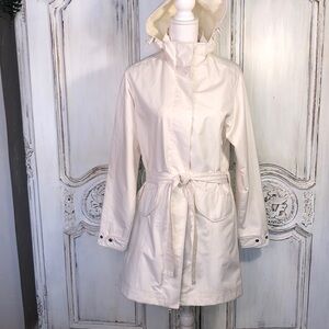 Port Authority Cream Packable Hoodie Raincoat Zip and Button Front Closing S/S